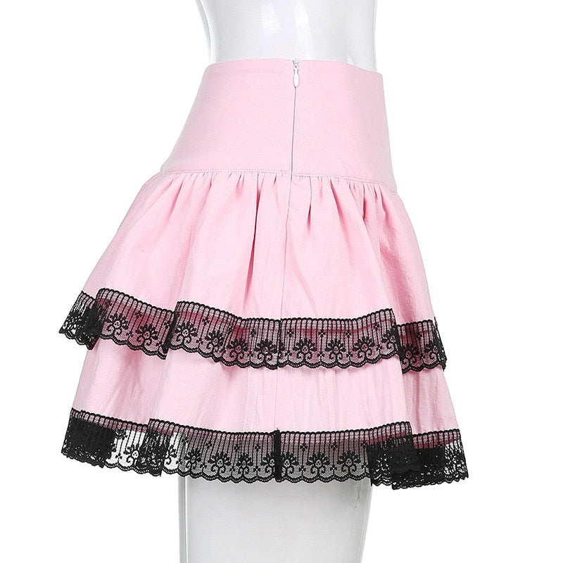 Pink Black Layered Skirt