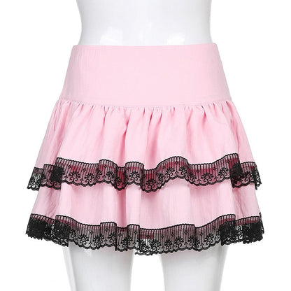 Pink Black Layered Skirt