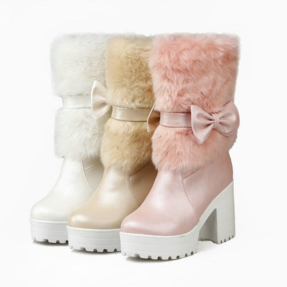 Furry Pink Bow Boots