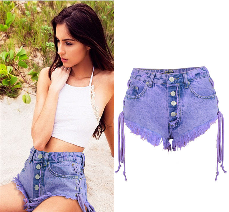 Purple Corset Jean Shorts