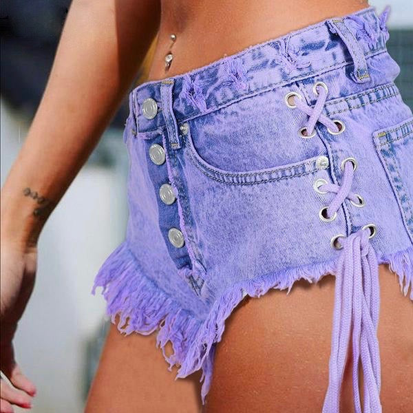 Purple Corset Jean Shorts