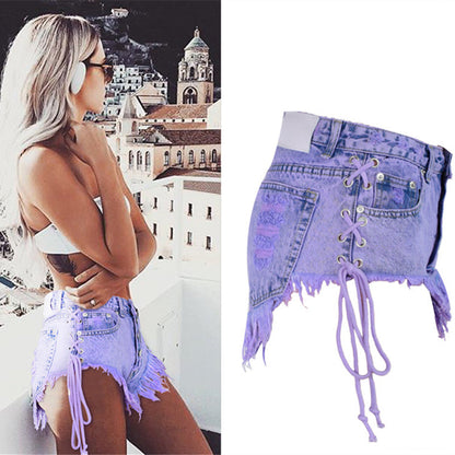 Purple Corset Jean Shorts