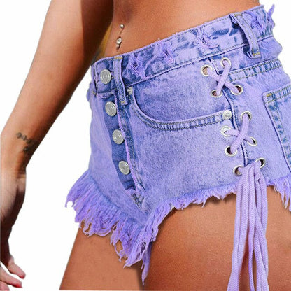 Purple Corset Jean Shorts