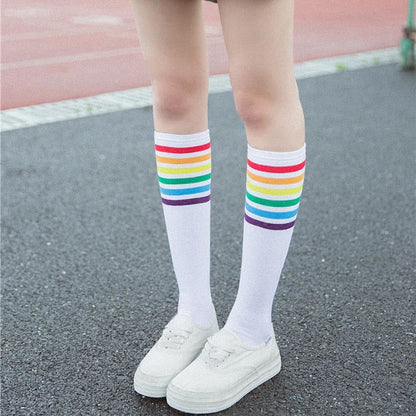 Rainbow Striped Pride Knee Socks