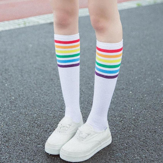 Rainbow Striped Pride Knee Socks