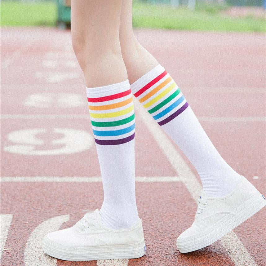 Rainbow Striped Pride Knee Socks