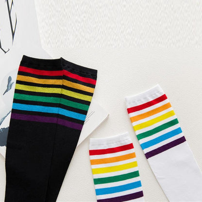 Rainbow Striped Pride Knee Socks