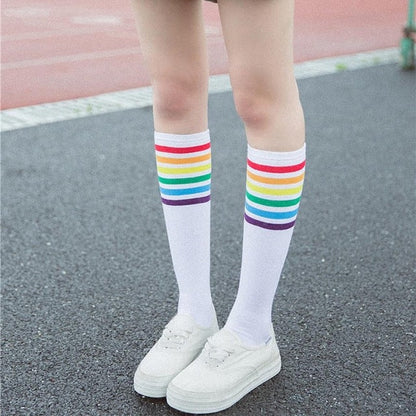 Rainbow Striped Pride Knee Socks