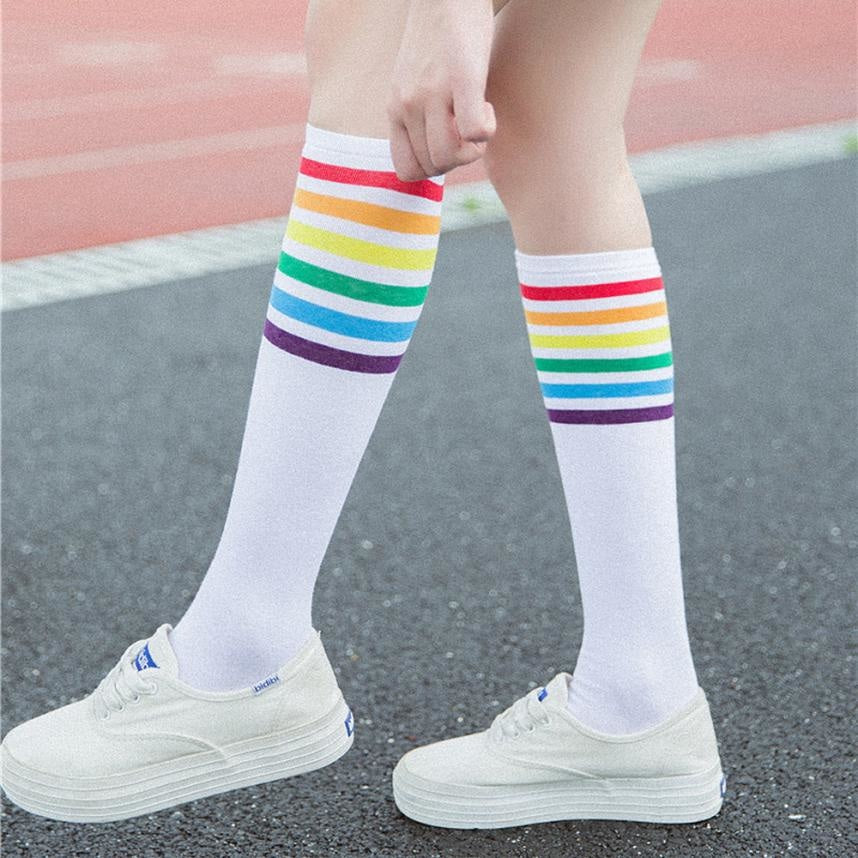 Rainbow Striped Pride Knee Socks