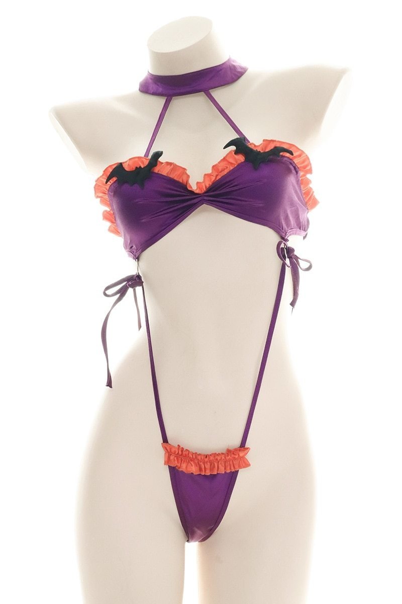 Ruffled Bat Halloween Monokini Set