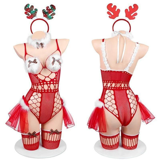 Tiny Reindeer Fishnet Lingerie