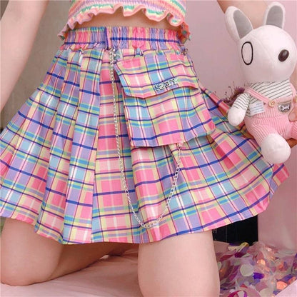 Rainbow Plaid Skirt