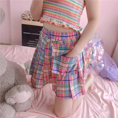 Rainbow Plaid Skirt