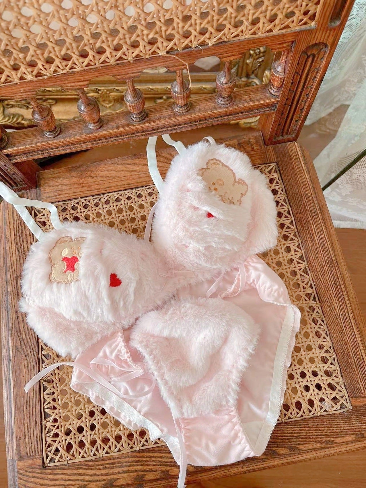 Valentine Fuzzy Bear Lingerie Set