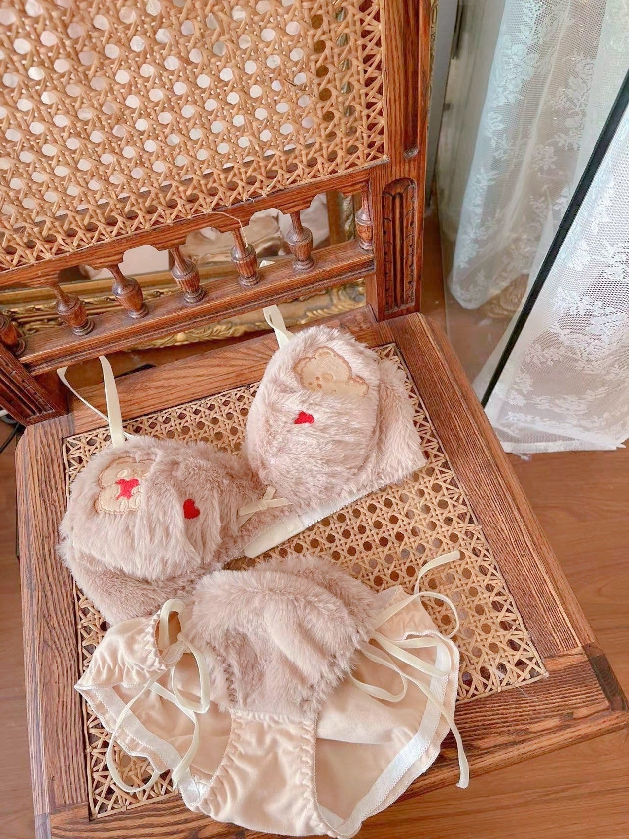 Valentine Fuzzy Bear Lingerie Set