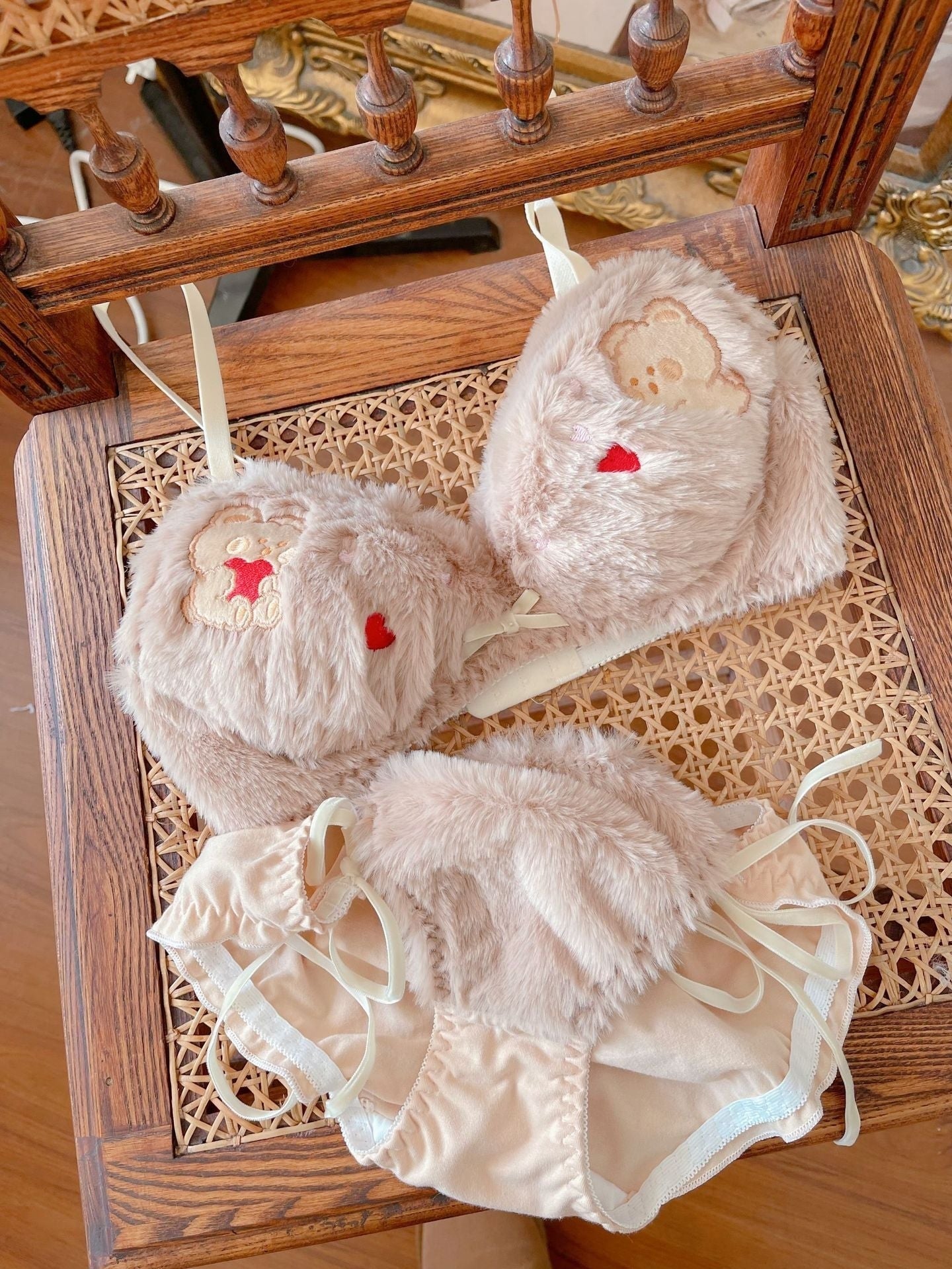 Valentine Fuzzy Bear Lingerie Set