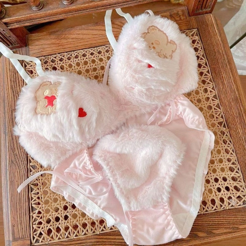 Valentine Fuzzy Bear Lingerie Set